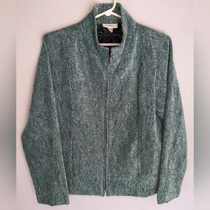 Dress Barn Jacket Blazer Women's Size L Teal Zipper Closure E-2
